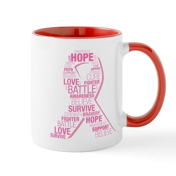 CafePress - Breast Cancer Ribbon Collage - 11 oz Ceramic Mug - Novelty Coffee Tea Cup