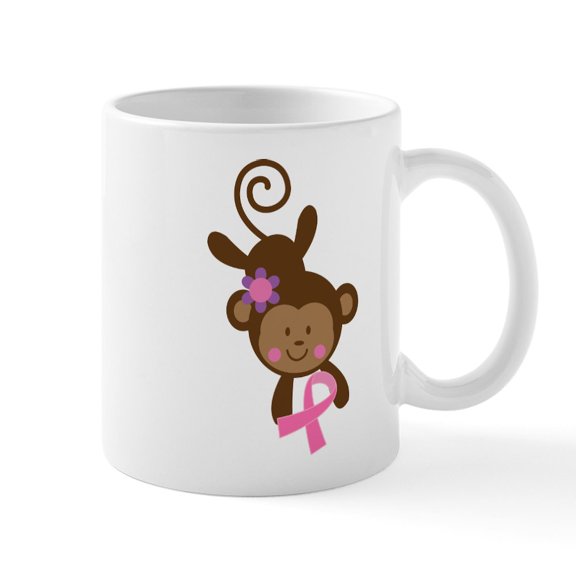 CafePress - Breast Cancer Ribbon Monkey Mug - 11 oz Ceramic Mug - Novelty Coffee Tea Cup