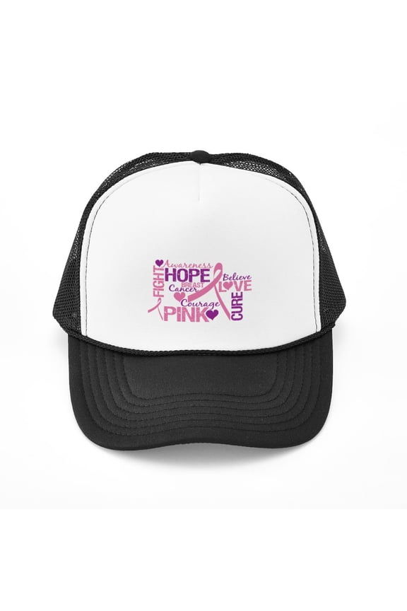 - Breast Cancer Words - Adjustable Unisex Printed Trucker Hat with Mesh Back