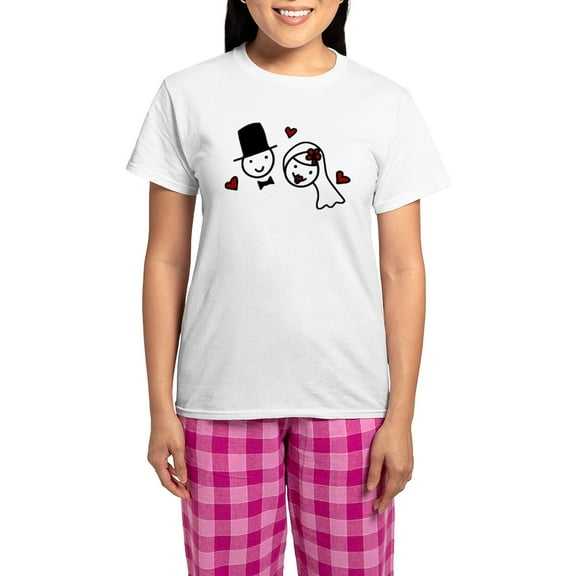 CafePress - Bride And Groom Women's Light Pajamas - Women's Short Sleeve Print T-Shirt and Pants Light Cotton Pajama Set