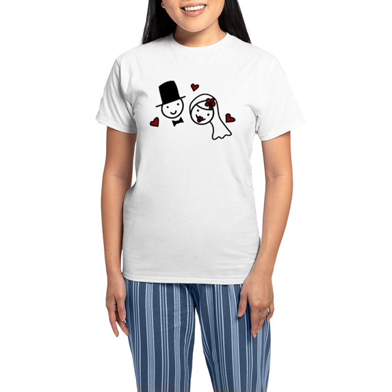 CafePress - Bride And Groom Women's Light Pajamas - Women's Short Sleeve Print T-Shirt and Pants Light Cotton Pajama Set