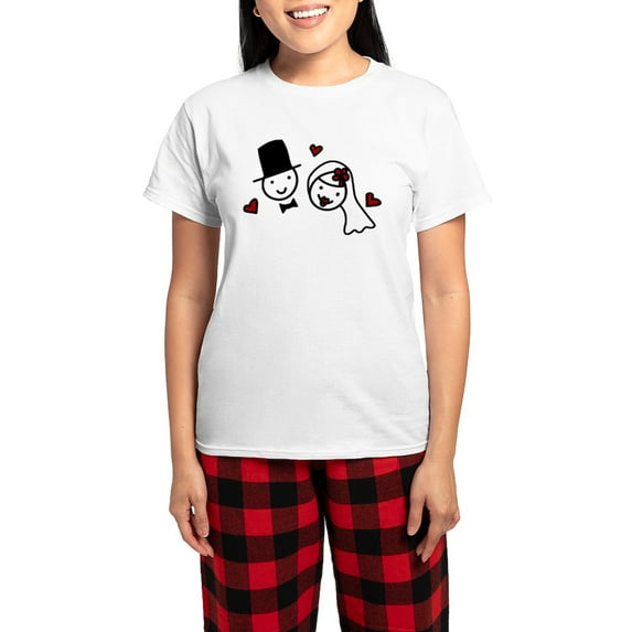 CafePress - Bride And Groom Women's Light Pajamas - Women's Short Sleeve Print T-Shirt and Pants Light Cotton Pajama Set