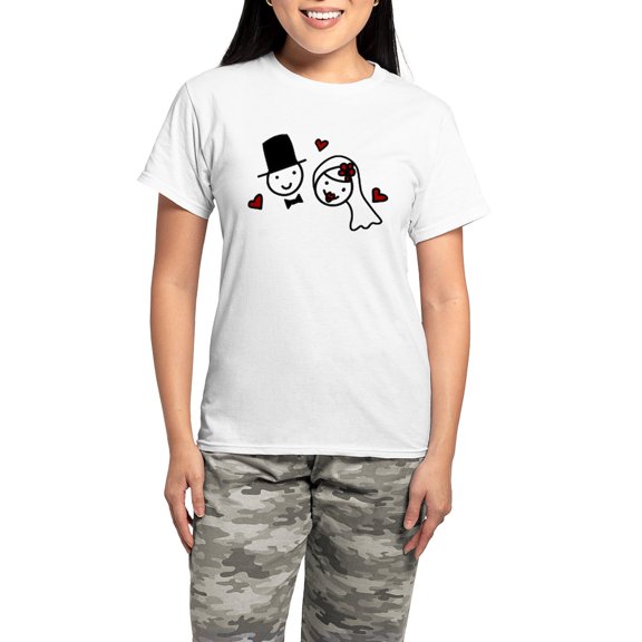 CafePress - Bride And Groom Women's Light Pajamas - Women's Short Sleeve Print T-Shirt and Pants Light Cotton Pajama Set