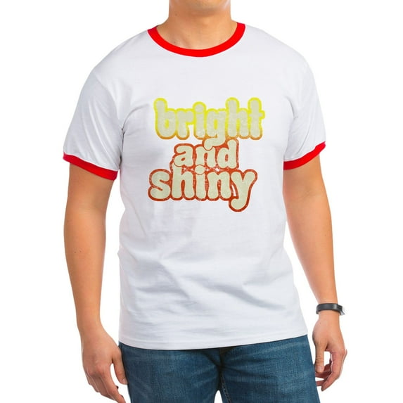 CafePress - Bright And Shiny Ash Grey T Shirt - 100% Cotton Ringed T-Shirt