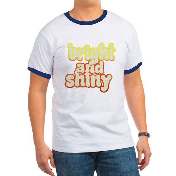 CafePress - Bright And Shiny Ash Grey T Shirt - 100% Cotton Ringed T-Shirt