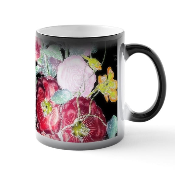 CafePress - Bright Flowers On Black - 11 oz Color Changing Magic Mug