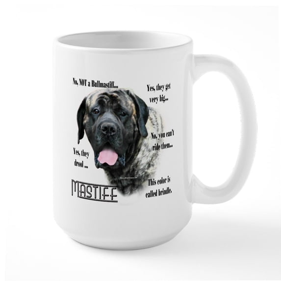 CafePress - Brindle Mastiff FAQ - 15 oz Ceramic Large White Novelty Mug