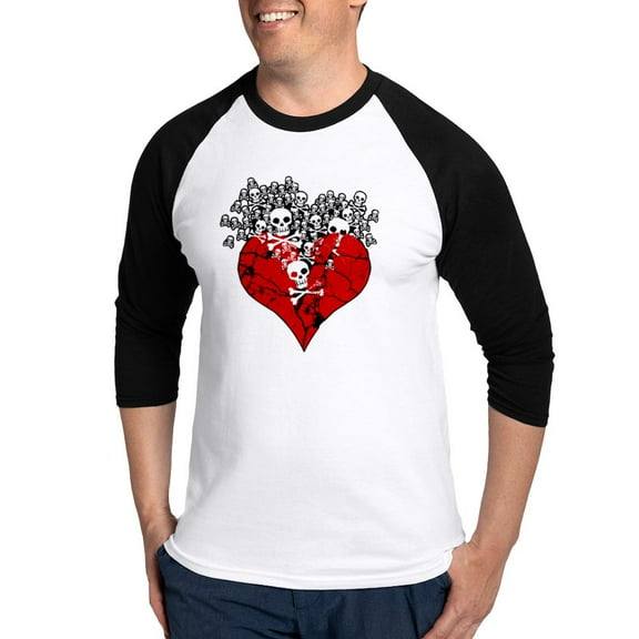 CafePress - Broken Heart With Skulls Baseball Jersey - Cotton Baseball Jersey, 3/4 Raglan Sleeve Shirt