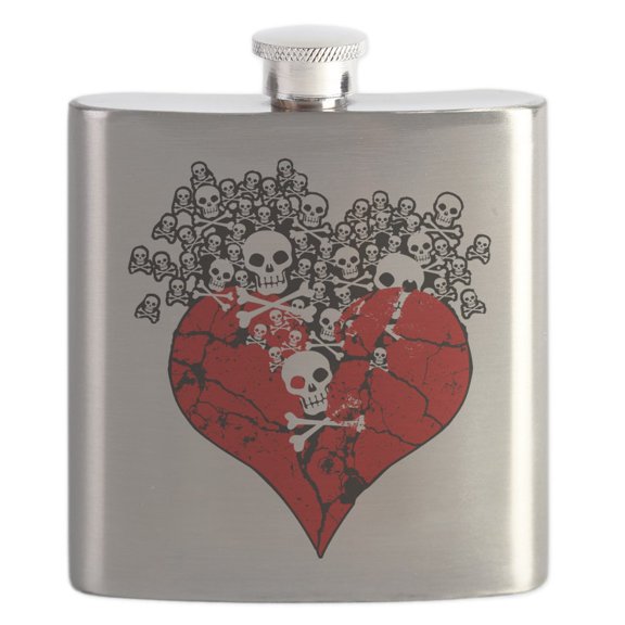 CafePress - Broken Heart With Skulls Flask - Stainless Steel Flask, 6oz Drinking Flask
