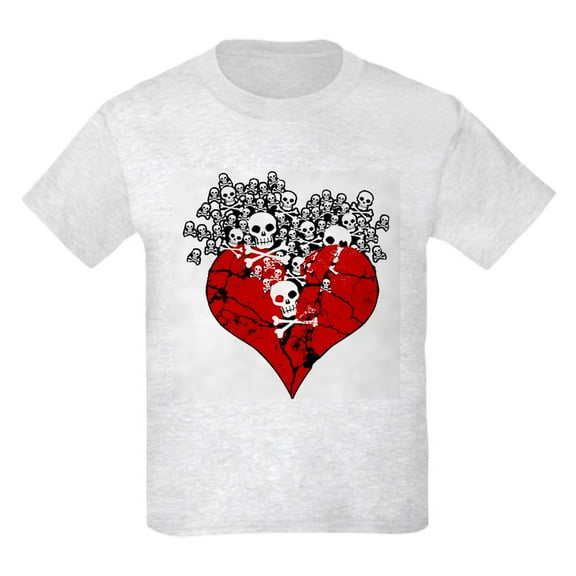 CafePress - Broken Heart With Skulls Kids Light T Shirt - Light Classic Kids Graphic, Short Sleeve T-Shirt, Sizes XS-XL