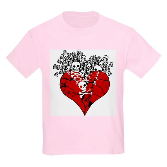 CafePress - Broken Heart With Skulls Kids Light T Shirt - Light Classic Kids Graphic, Short Sleeve T-Shirt, Sizes XS-XL