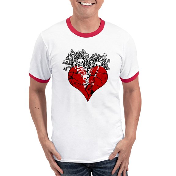 CafePress - Broken Heart With Skulls Ringer T - 100% Cotton Ringed T-Shirt