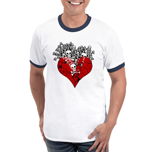 CafePress - Broken Heart With Skulls Ringer T - 100% Cotton Ringed T-Shirt