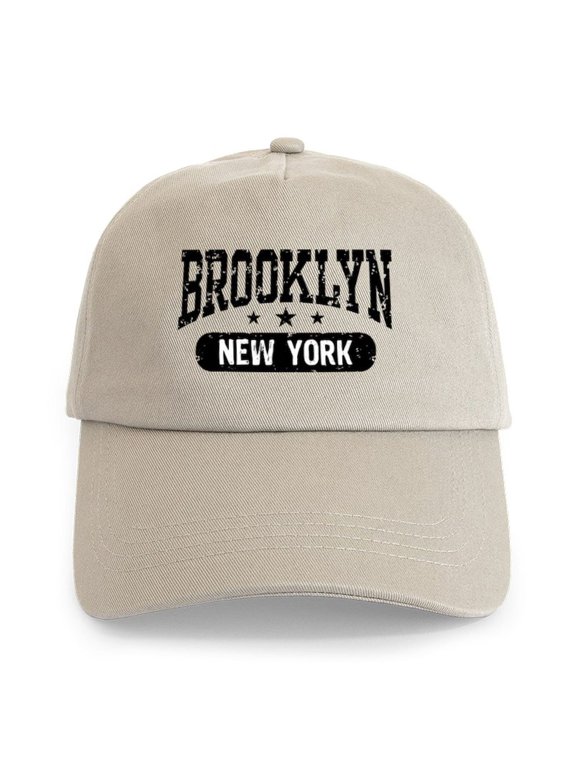 - Brooklyn New York Cap - Adjustable 100% Brushed Unisex Casual Cotton Baseball Cap, Beige, 1