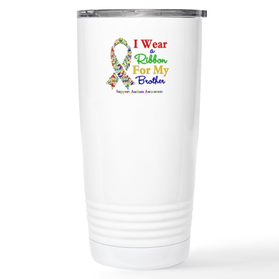 CafePress - Brother Autism Ribbon Stainless Steel Travel Mug - Insulated Stainless Steel Travel Tumbler 20 oz.