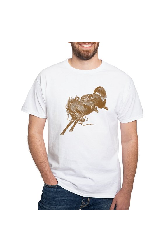 - Brown Bronco T Shirt - Men's White Classic Cotton T-Shirts