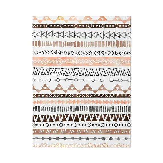 CafePress - Brown Peach Grey Watercolor Tribal Design - Large Plush Fleece Throw Blanket, 80" L x 60" W