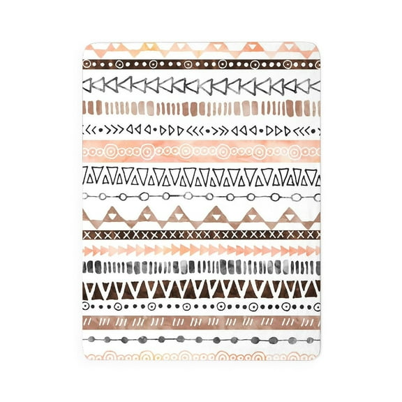 CafePress - Brown Peach Grey Watercolor Tribal Design - Large Sherpa Fleece Throw Blanket 80" x 60"