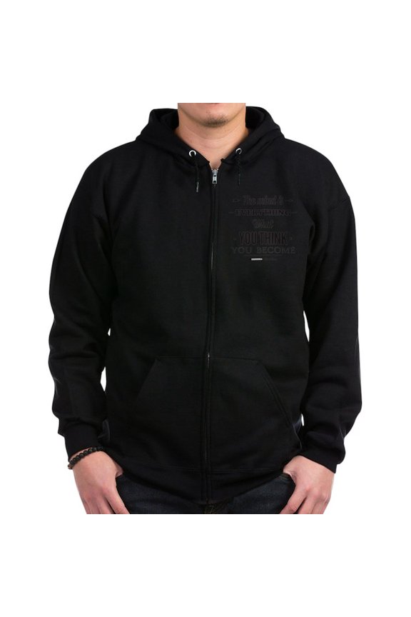 - Buddha Saying Zip Hoodie (Dark) - Zip Hoodie, Classic Hooded Sweatshirt with Metal Zipper