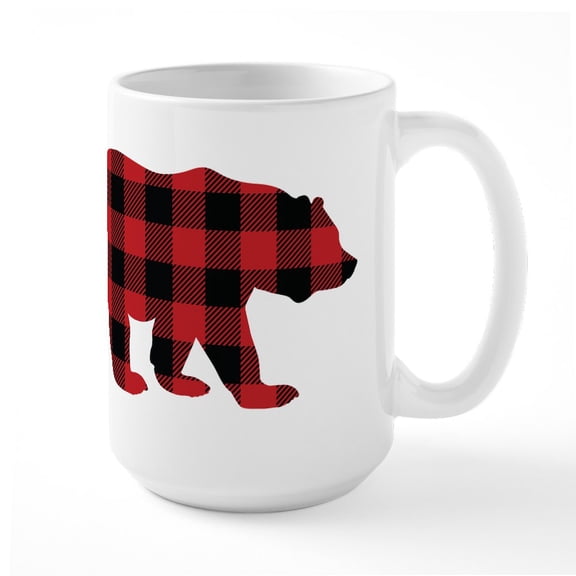 CafePress - Buffalo Plaid Bear - 15 oz Ceramic Large White Novelty Mug