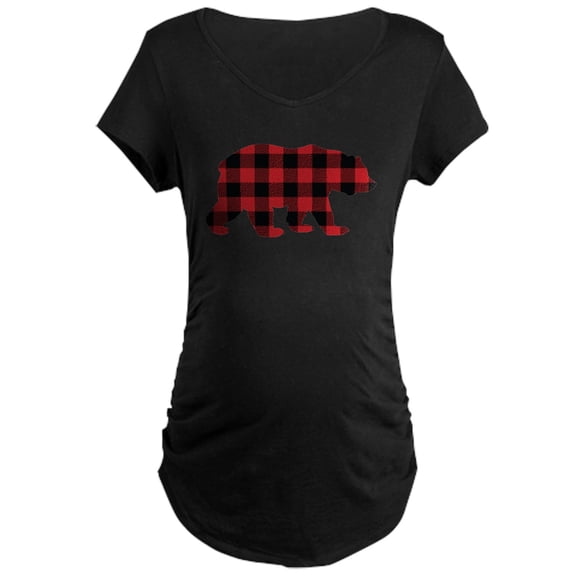 CafePress - Buffalo Plaid Bear Maternity Dark T Shirt - Maternity Dark T-Shirt