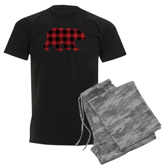 CafePress - Buffalo Plaid Bear Men's Dark Pajamas - Men's Dark Loose Fit Cotton Pajama Set