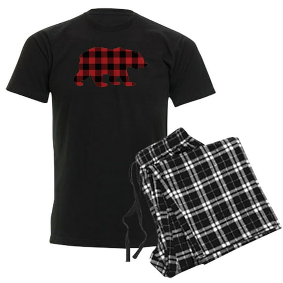 CafePress - Buffalo Plaid Bear Men's Dark Pajamas - Men's Dark Loose Fit Cotton Pajama Set