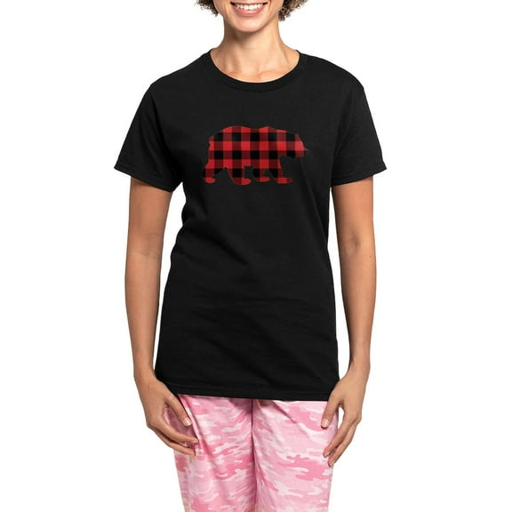 CafePress - Buffalo Plaid Bear Women's Dark Pajamas - Women's Short Sleeve Print T-Shirt and Pants Dark Cotton Pajama Set