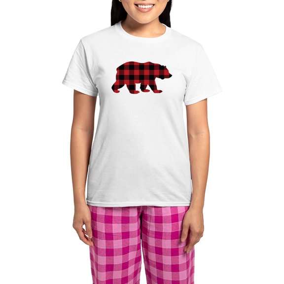 CafePress - Buffalo Plaid Bear Women's Light Pajamas - Women's Short Sleeve Print T-Shirt and Pants Light Cotton Pajama Set