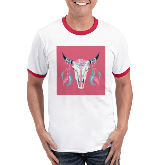 CafePress - Buffalo Skull T Shirt - 100% Cotton Ringed T-Shirt