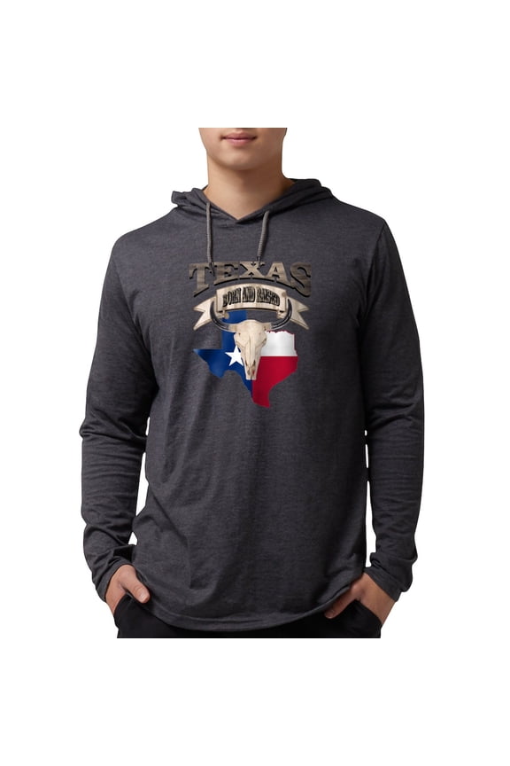 - Bull Skull Born Texas Long Sleeve T Shirt - Mens Hooded Shirt