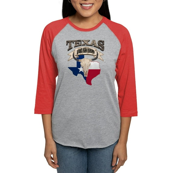 CafePress - Bull Skull Born Texas Long Sleeve T Shirt - Womens Baseball Tee