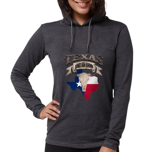 CafePress - Bull Skull Born Texas Long Sleeve T Shirt - Womens Hooded Shirt