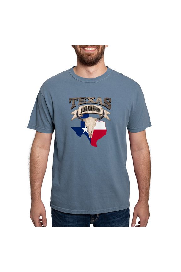 - Bull Skull Born Texas T Shirt - Mens Comfort Colors Shirt