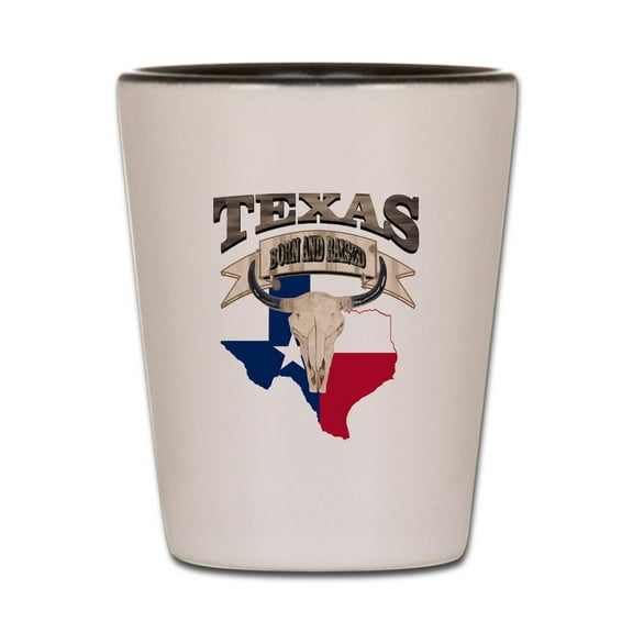 CafePress - Bull Skull Born Texas - White/Black Shot Glass, Unique and Funny Shot Glass