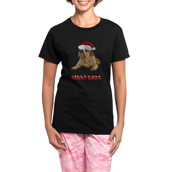CafePress - Bulldog Christmas Women's Dark Pajamas - Women's Short Sleeve Print T-Shirt and Pants Dark Cotton Pajama Set