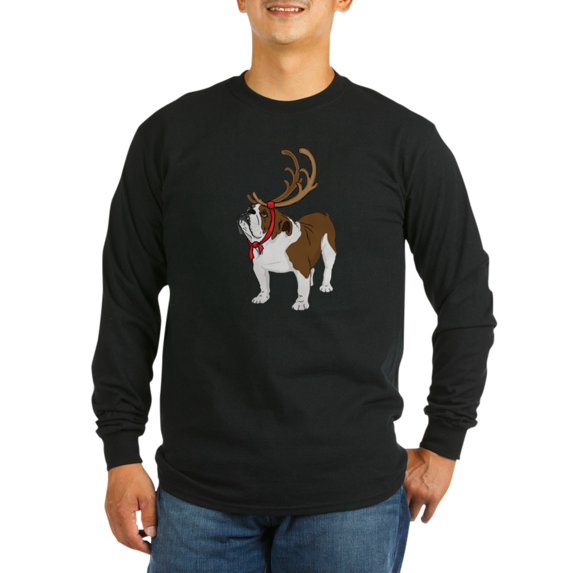 CafePress - Bulldog In Antlers - Long Sleeve Dark T-Shirt