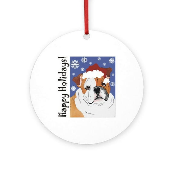 CafePress - Bulldog Santa - Round Wood Ornament 4"