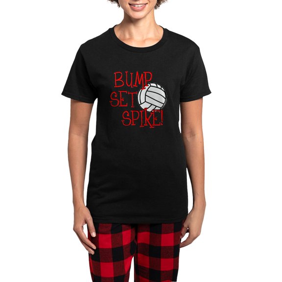 CafePress - Bump, Set, Spike Women's Charcoal Pajamas - Women's Short Sleeve Print T-Shirt and Pants Dark Cotton Pajama Set