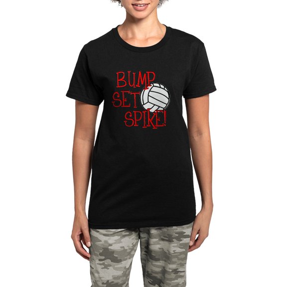 CafePress - Bump, Set, Spike Women's Charcoal Pajamas - Women's Short Sleeve Print T-Shirt and Pants Dark Cotton Pajama Set