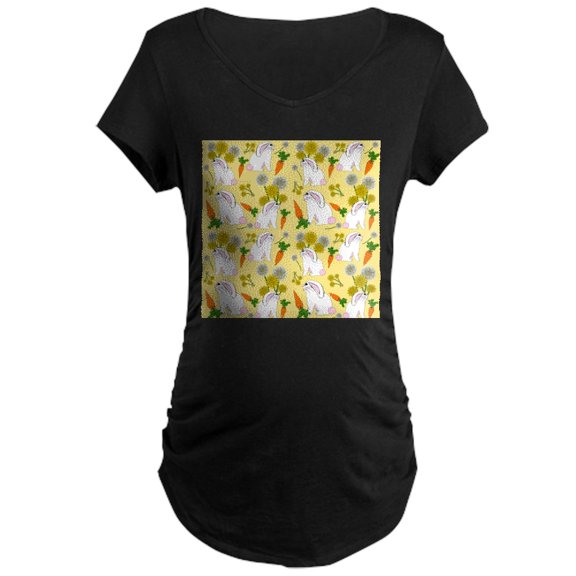 CafePress - Bunnies And Rabbit Food On Yello Maternity T Shirt - Maternity Dark T-Shirt