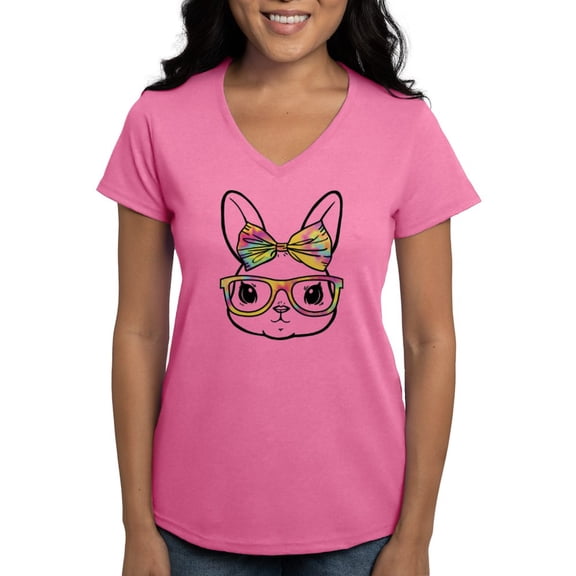 CafePress - Bunny Cute T Shirt - Women's V-Neck Dark T-Shirt
