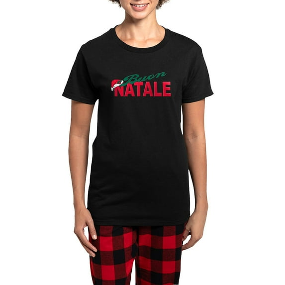 CafePress - Buon Natale Women's Dark Pajamas - Women's Short Sleeve Print T-Shirt and Pants Dark Cotton Pajama Set