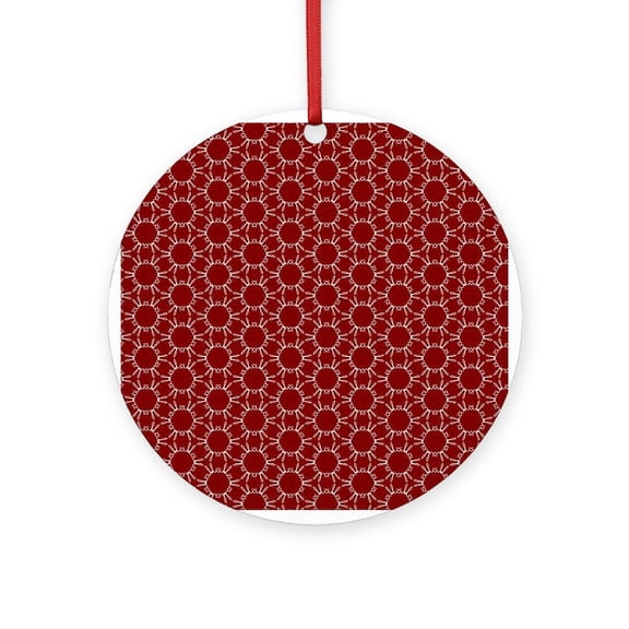 CafePress - Burgundy White Honeycomb Pattern - Round Wood Ornament 4"