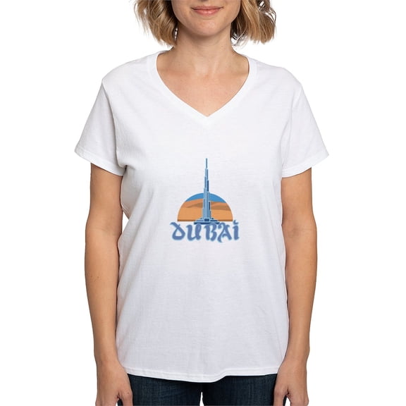CafePress - Burj Khalifa Dubai T Shirt - Womens Cotton V-Neck T-shirt