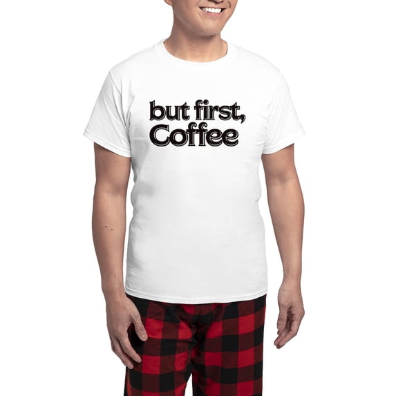CafePress - But First Coffee Men's Light Pajamas - Men's Light Loose Fit Cotton Pajama Set