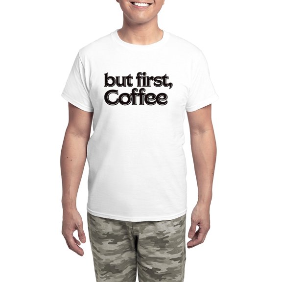 CafePress - But First Coffee Men's Light Pajamas - Men's Light Loose Fit Cotton Pajama Set
