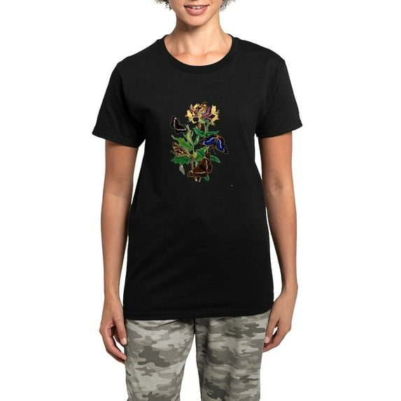 CafePress - Butterflies And Honeysuckle Women's Dark Pajamas - Women's Short Sleeve Print T-Shirt and Pants Dark Cotton Pajama Set