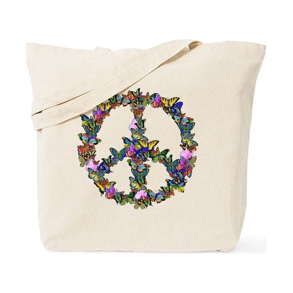 CafePress - Butterflies Peace Sign Tote Bag - Unisex Canvas Tote Bag, Beige, 1-Piece