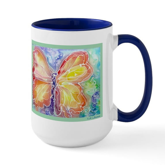 CafePress - Butterfly, Colorful Art! Mugs - 15 oz Ceramic Large White Nolvety Mug